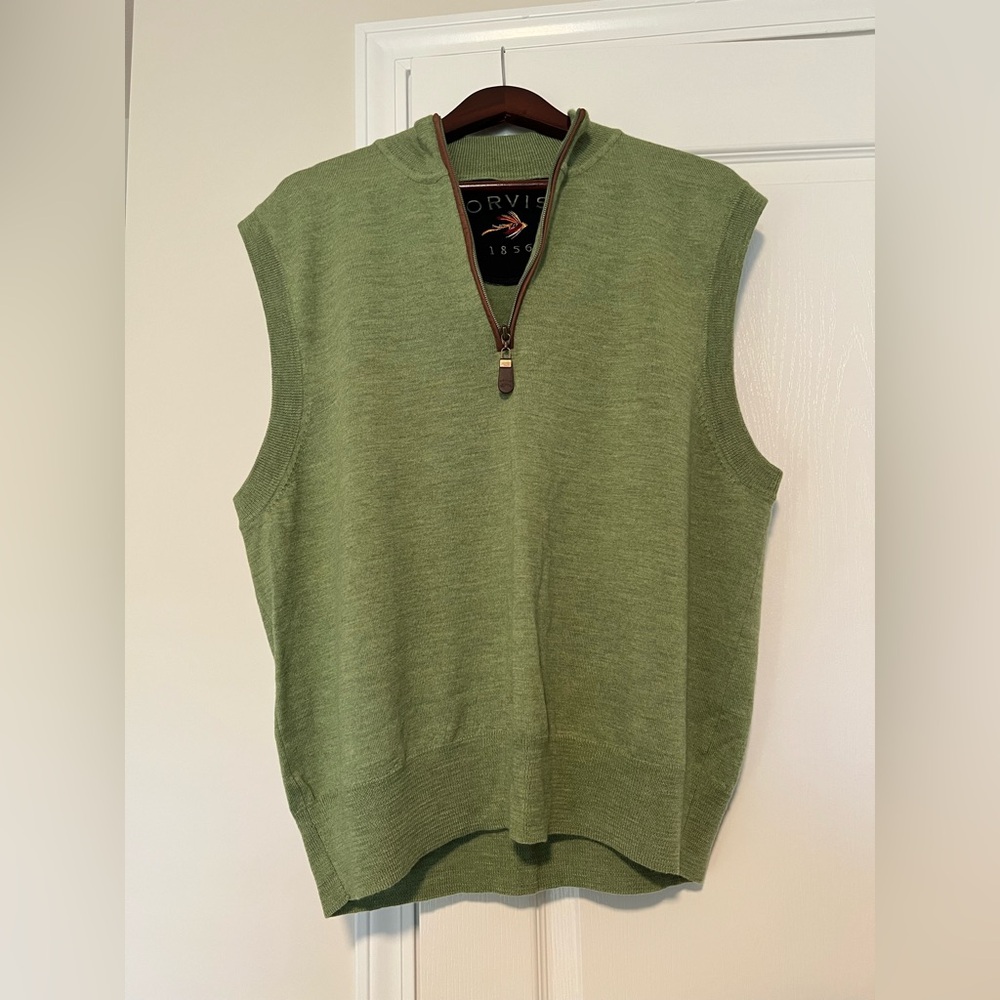 Orvis Men's Olive Wool Zip-Up Sweater Vest - Large - New without Tags